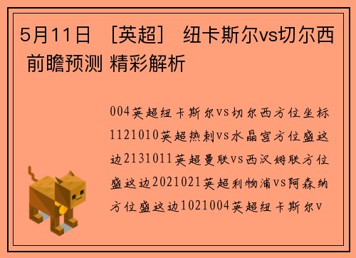 5月11日 ［英超］ 纽卡斯尔vs切尔西 前瞻预测 精彩解析